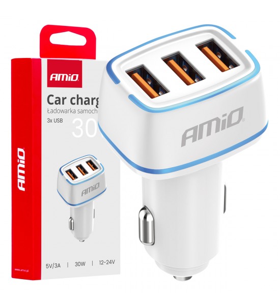 Încărcător auto 3x USB-A 30W AMIO-03889 Încărcător auto 3x USB-A 30W AMIO-03889