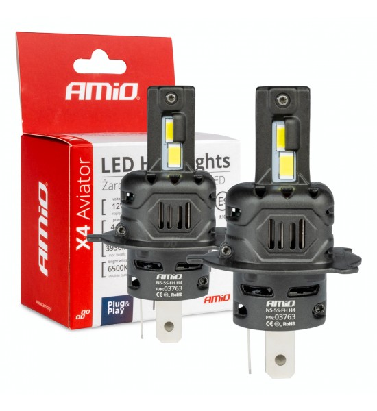 Set becuri LED seria X4 AVIATOR H4/H19 6500K max 44W AMIO-03763 Set becuri LED seria X4 AVIATOR H4/H19 6500K max 44W AMIO-03763