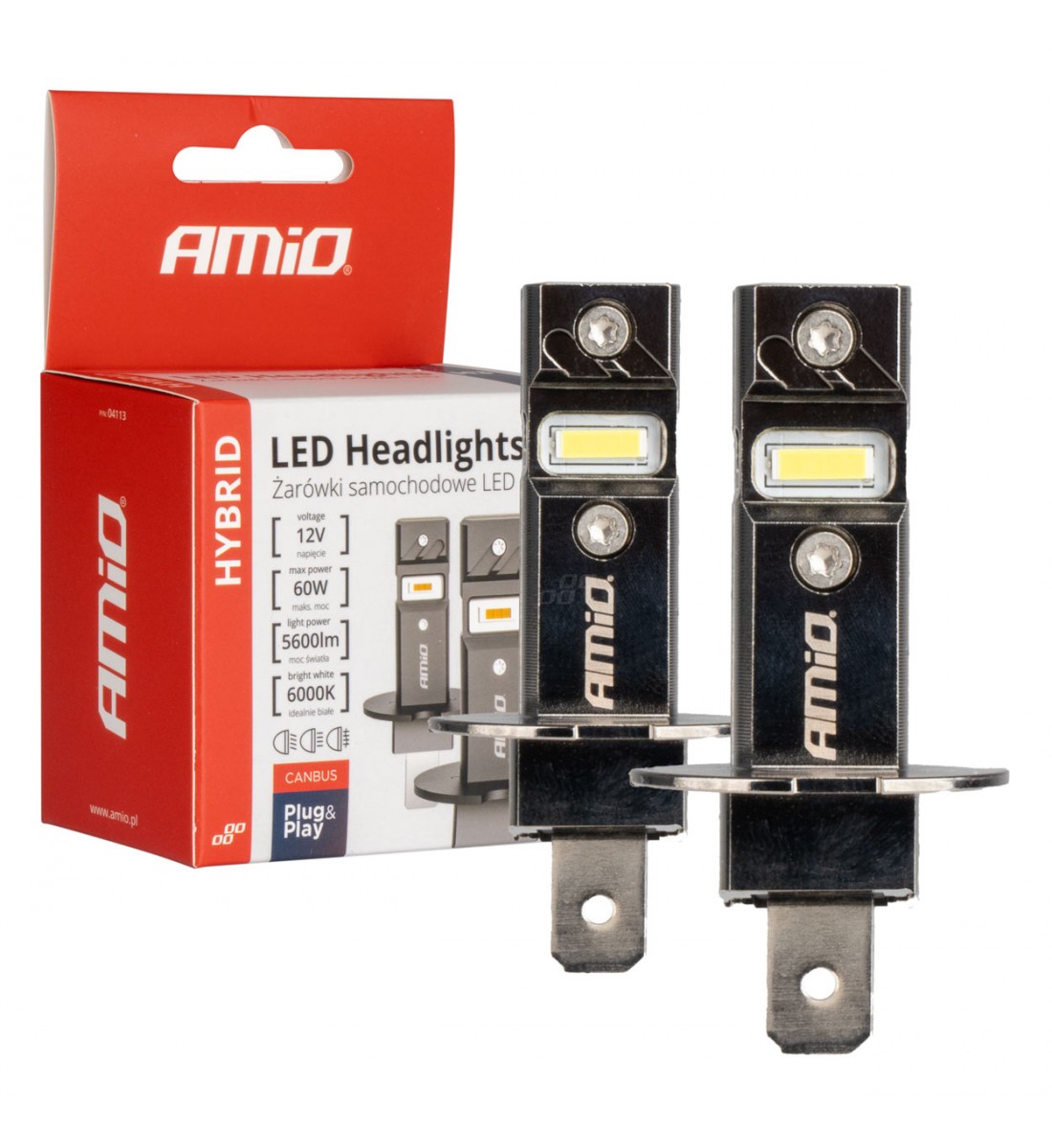 Set becuri cu LED seria hibride H3 6000K Canbus 60W AMIO-04113