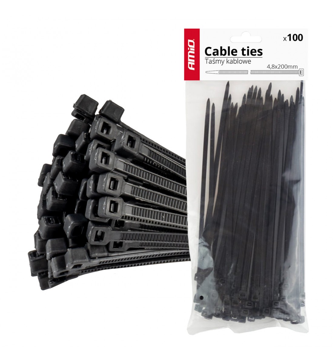 Fasete negre 4,8x200mm - 100 buc. AMIO-02155 Fasete negre 4,8x200mm - 100 buc. AMIO-02155