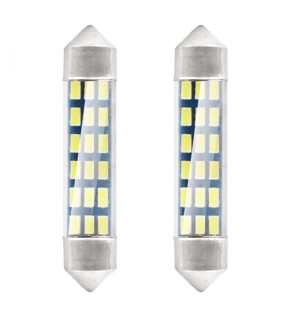 Set 2 becuri auto C5W/ Sofit, Standard 3014, 18 SMD, 41 mm, 12V, culoare alb