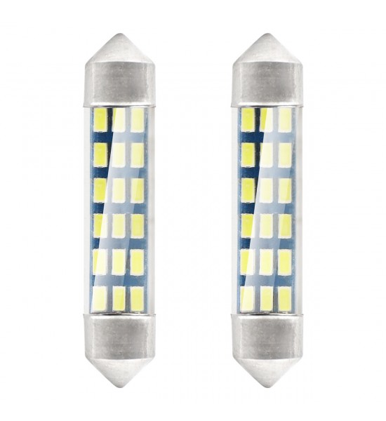 Set 2 becuri auto C5W/ Sofit, Standard 3014, 18 SMD, 41 mm, 12V, culoare alb Set 2 becuri auto C5W/ Sofit, Standard 3014, 18 SMD, 41 mm, 12V, culoare alb