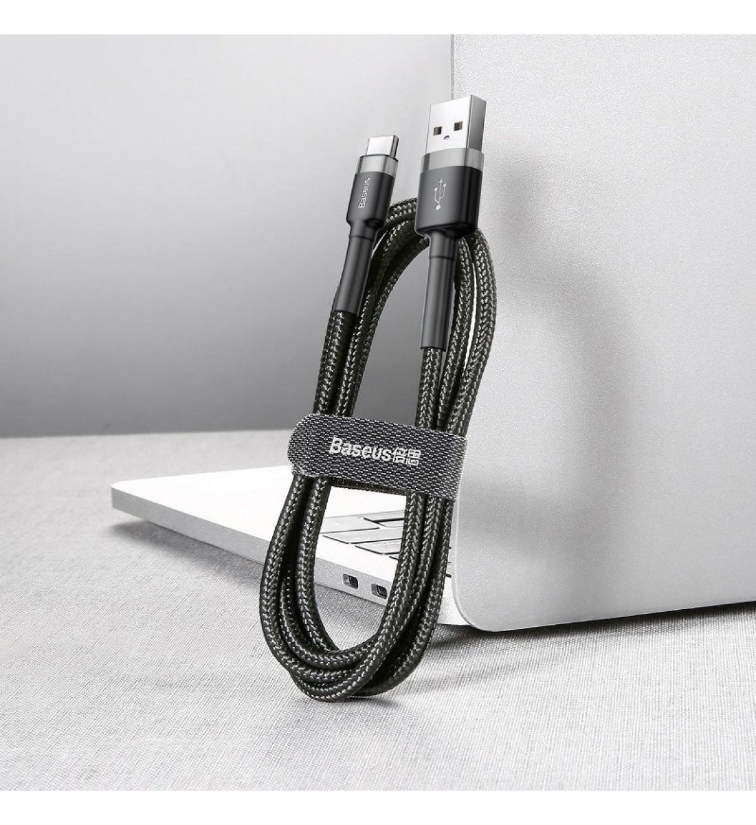 Cablu USB la USB-C, Baseus Cafule, 2A, 3m, Gri-Negru