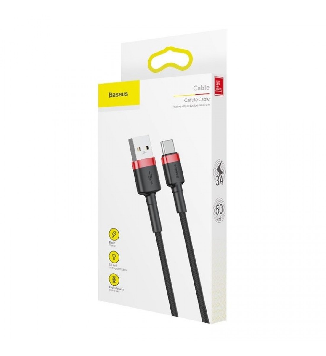 Cablu USB la USB-C, Baseus Cafule, 2A, 3m, Roșu-Negru