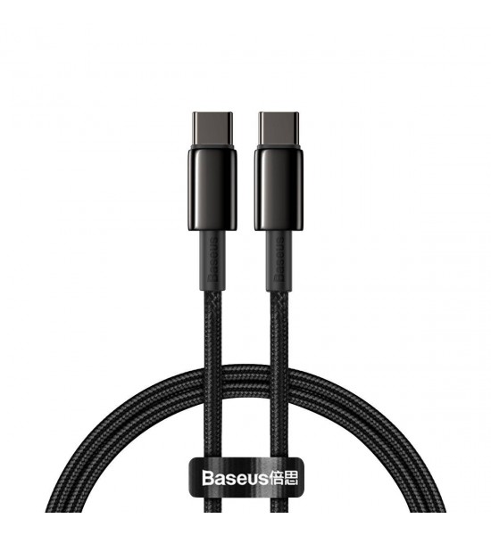 Cablu USB-C la USB-C Baseus Baseus Tungsten Gold, 100W, 1m negru