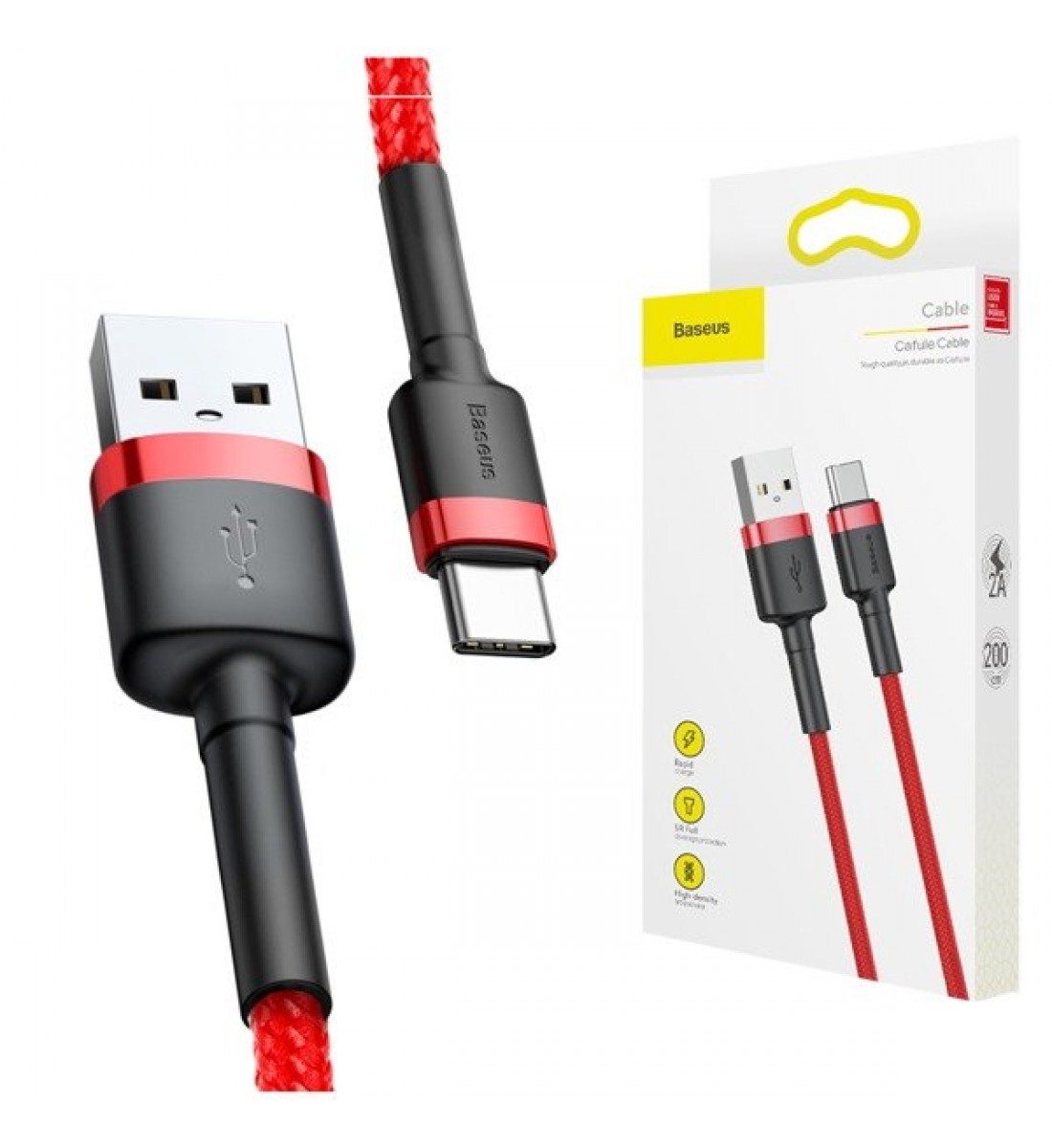 Cablu USB la USB-C, Baseus Cafule, 1.5A, 1m, Roșu