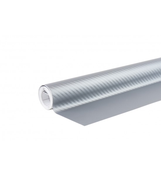 Folie auto, carbon, 3D, argintie, 30cm x 150cm