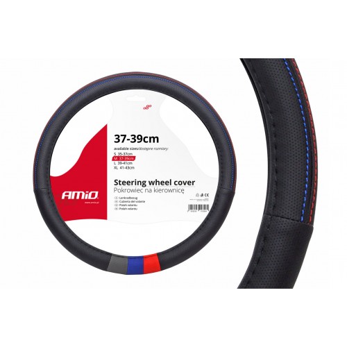 Husă volan, M, 37-39 cm, fir rosu si albastru