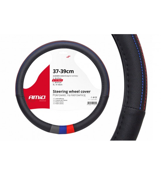 Husă volan, M, 37-39 cm, fir rosu si albastru