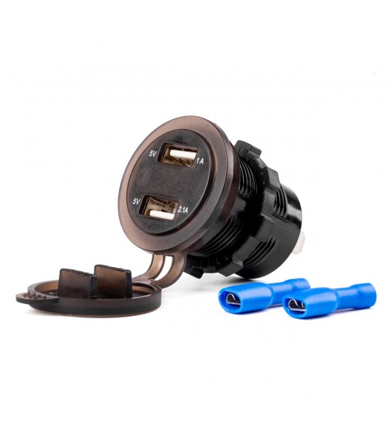 Priză de alimentare, rezistenta la apa cu prize USB și tester de tensiune, 2xUSB, 12/24V