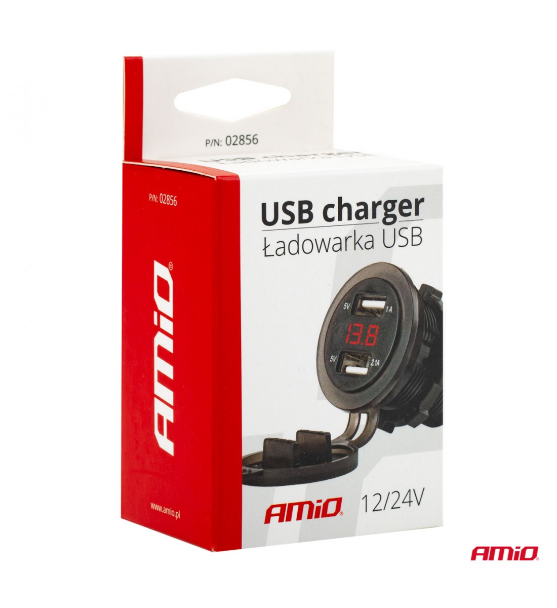 Priză de alimentare, rezistenta la apa cu prize USB și tester de tensiune, 2xUSB, 12/24V