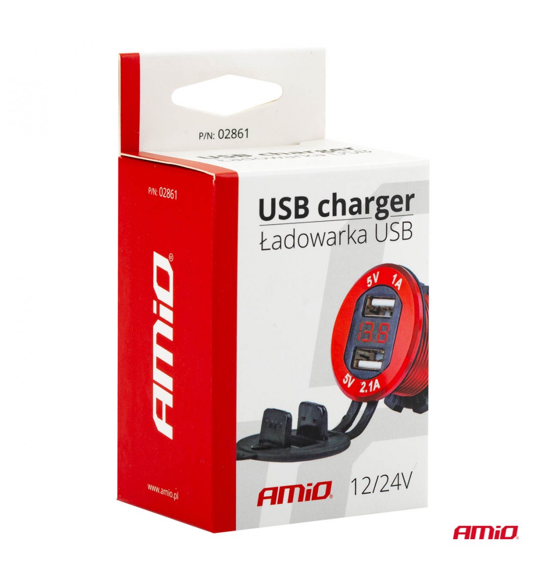 Priză de alimentare, rezistenta la apa cu tester de tensiune 2xUSB 12/24V 