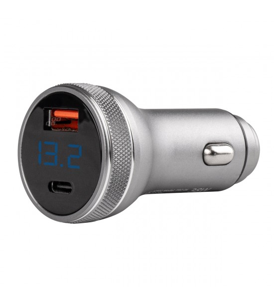 Incarcator Auto cu voltmetru, 38W, USB+USB-C, 12/24V Incarcator Auto cu voltmetru, 38W, USB+USB-C, 12/24V