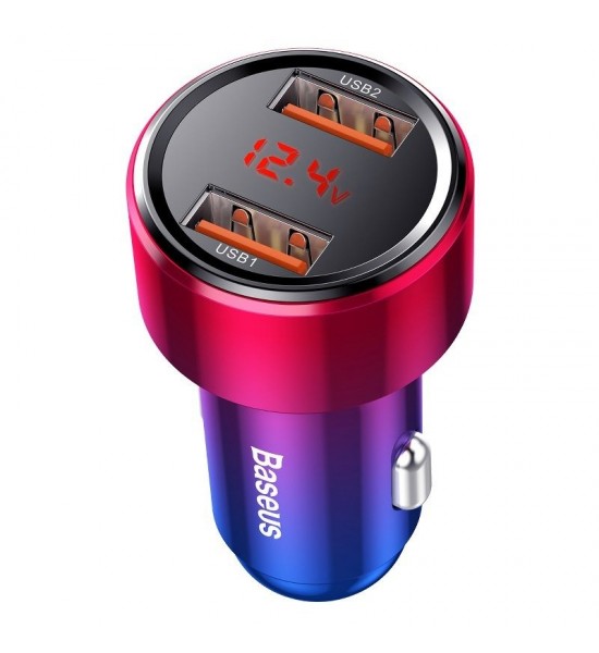 Incarcator de masina, Baseus Magic, 2x USB,  3.0, 45W, roșu-albastru