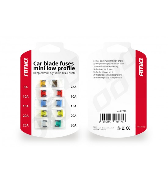 Siguranțe auto, profil redus, 10 buc