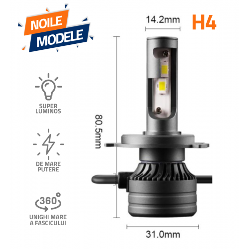 Set 2 Becuri LED Auto, L7, H4, 12V, 50W, Canbus