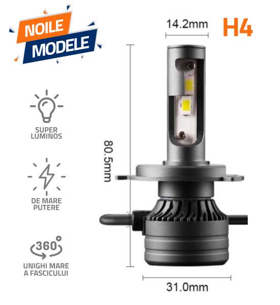 Set 2 Becuri LED Auto, L7, H4, 12V, 50W, Canbus Set 2 Becuri LED Auto, L7, H4, 12V, 50W, Canbus