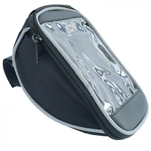 Borseta bicicleta cu husa telefon, prindere pe ghidon, neagra