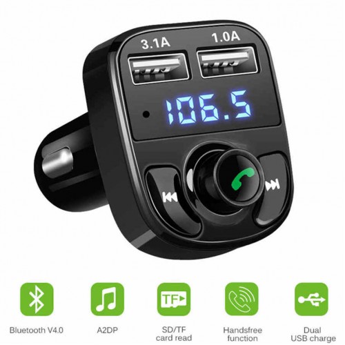 Modulator auto FM X8, Bluetooth, USB, Afisaj LED, Negru