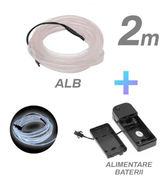 Fir cu neon, alb, 2M, 3V, alimentare baterii Fir cu neon, alb, 2M, 3V, alimentare baterii