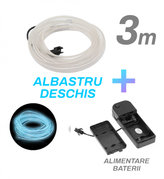 Fir cu neon, albastru deschis, 3M, 3V, alimentare baterii