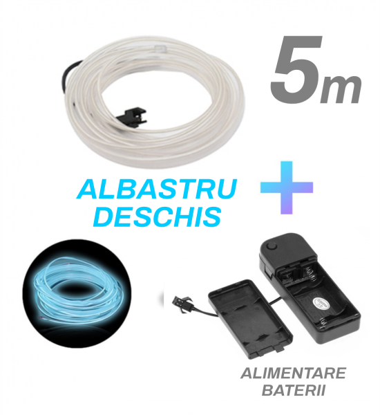 Fir cu neon, albastru deschis, 5M, 3V, alimentare baterii