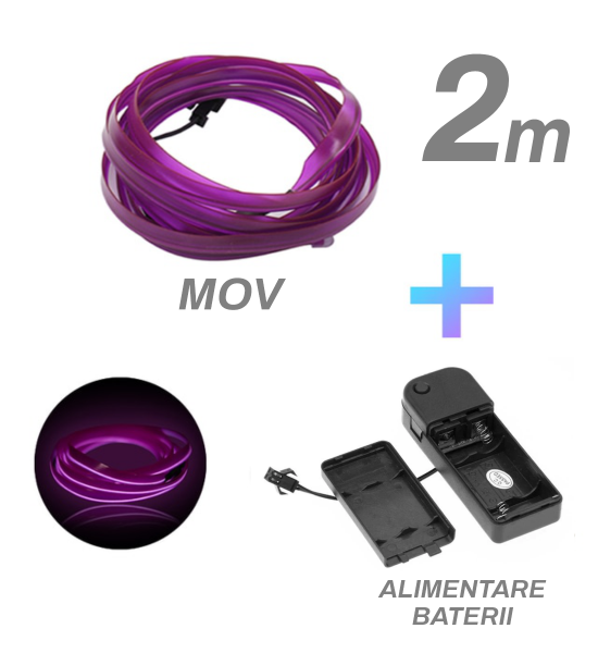 Fir cu neon, mov, 2M, 3V, alimentare baterii