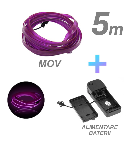 Fir cu neon, mov, 5M, 3V, alimentare baterii