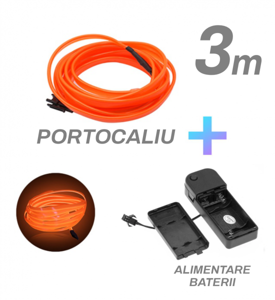 Fir cu neon, portocaliu, 3M, 3V, alimentare baterii