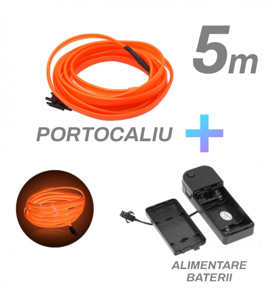 Fir cu neon, portocaliu, 5M, 3V, alimentare baterii