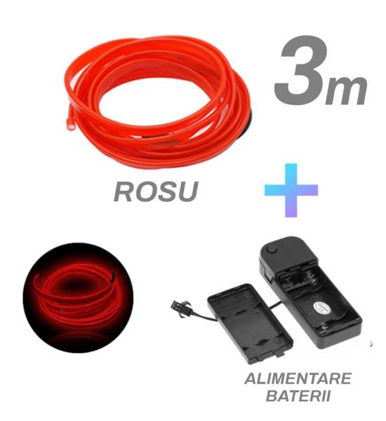 Fir cu neon, rosu, 3M, 3V, alimentare baterii