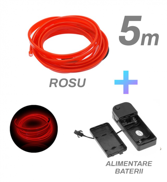 Fir cu neon, rosu, 5M, 3V, alimentare baterii