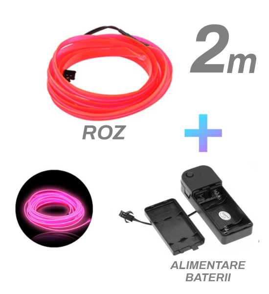 Fir cu neon, roz, 2M, 3V, alimentare baterii
