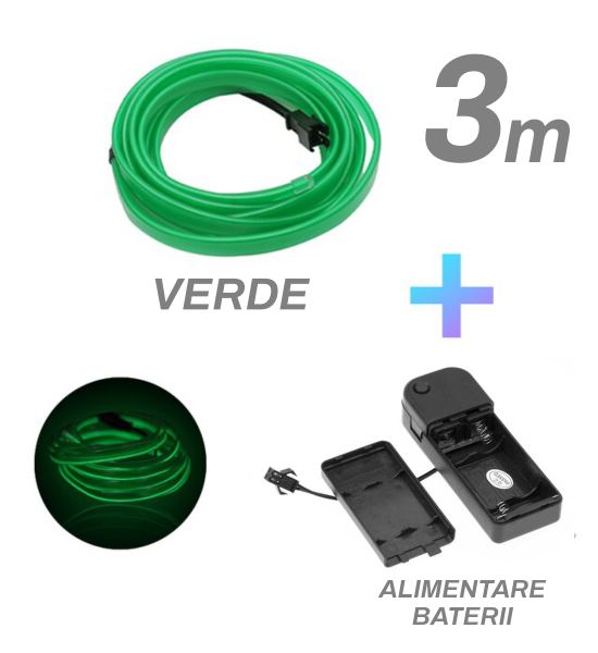 Fir cu neon, verde, 3M, 3V, alimentare baterii