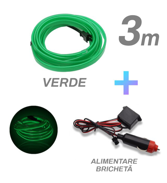 Fir cu neon, verde, 3 metri, 12V, alimentare bricheta