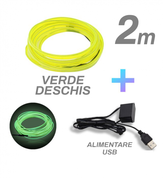 Fir cu neon, verde deschis, 2 metri, 5V, alimentare cu USB