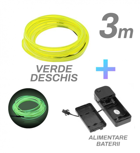 Fir cu neon, verde deschis, 3M, 3V, alimentare baterii