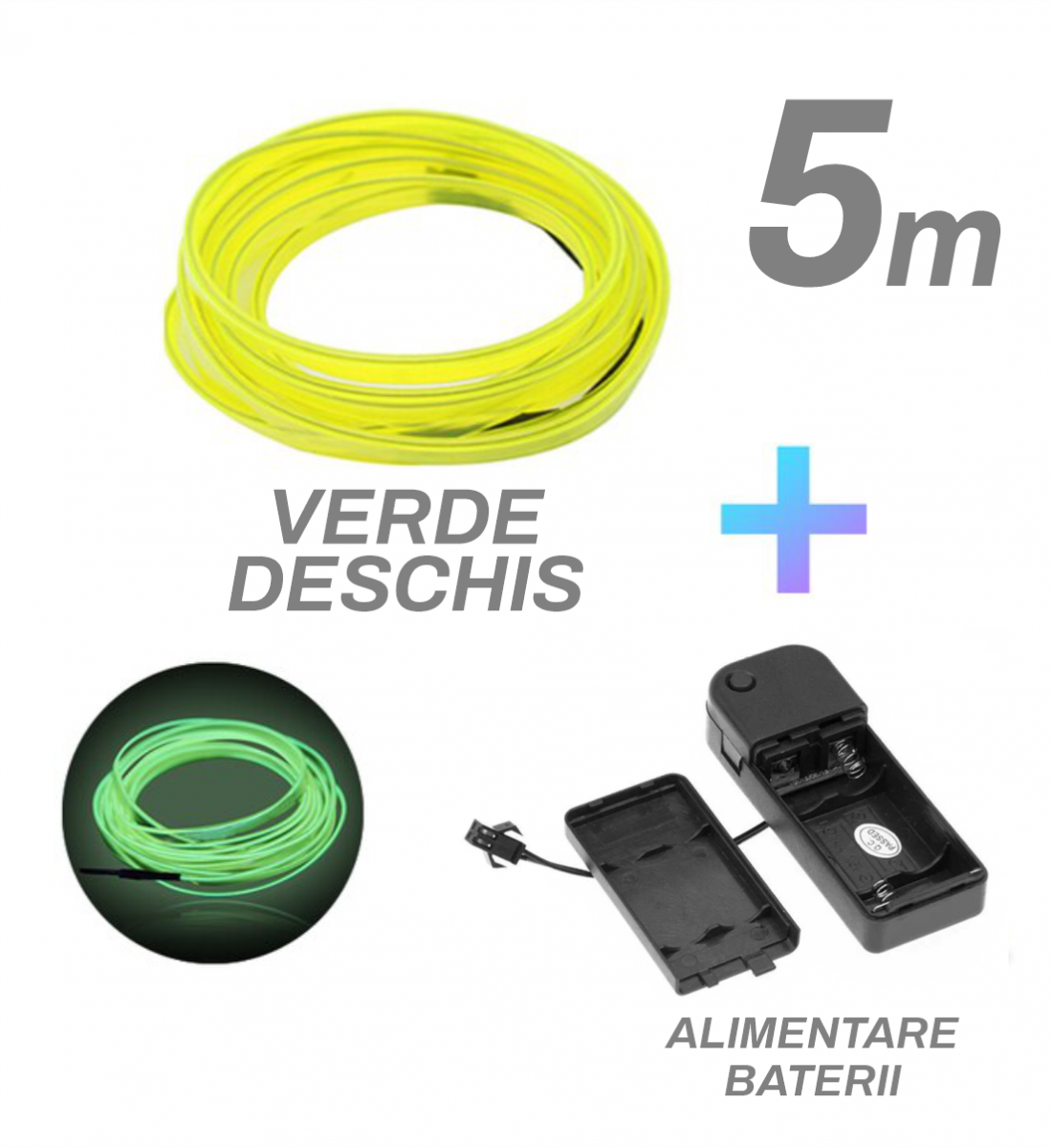 Fir cu neon, verde deschis, 5M, 3V, alimentare baterii Fir cu neon, verde deschis, 5M, 3V, alimentare baterii