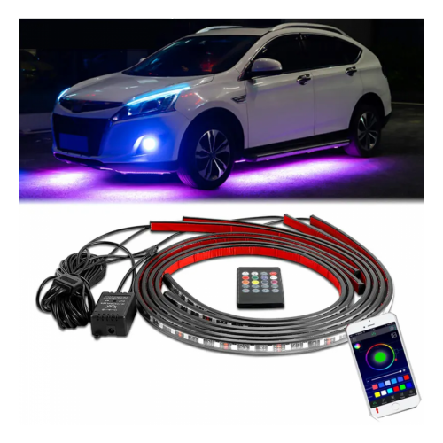 KIT ILUMINARE SUB MASINA, LED RGB, MULTICOLOR, BLUETOOTH SI CONTROL DIN TELEFON, 2 BUC X 60 CM SI 2 BUC X 120 CM