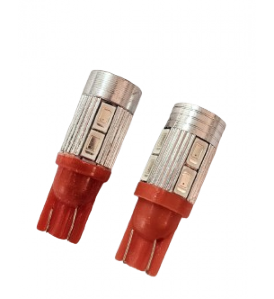 Set 2 Becuri  Auto, W5W/T10/501, 10  Smd, cu lupa, lumina rosie