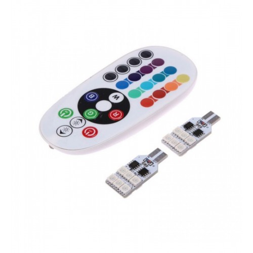 Set 2 Becuri  Auto, W5W/T10/501, 12  Smd 5050, lumina RGB cu telecomanda