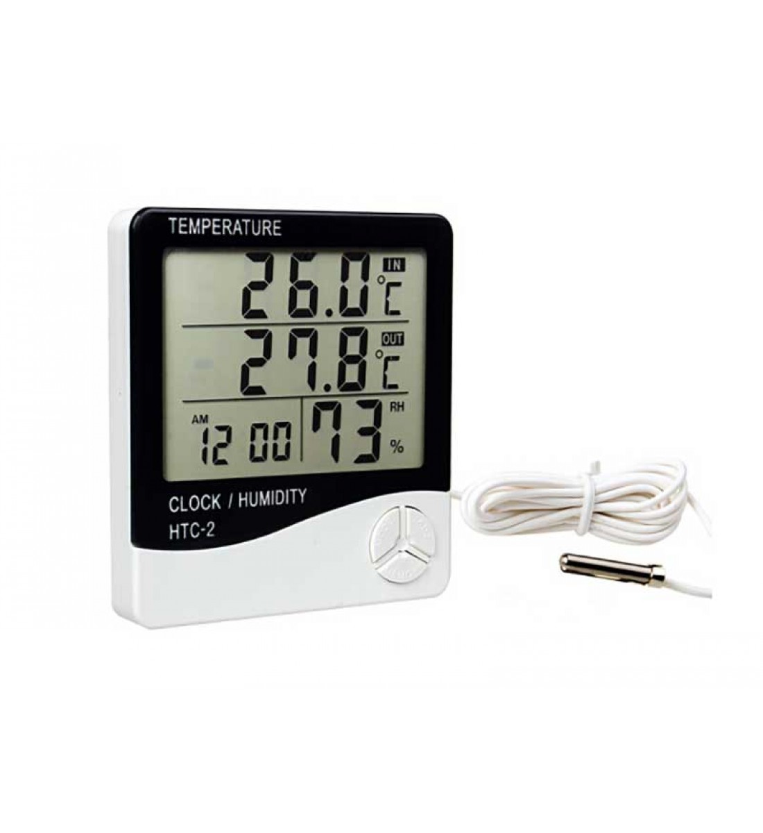 Termometru și Higrometru Multifuncțional cu Ceas și Alarmă HTC-2