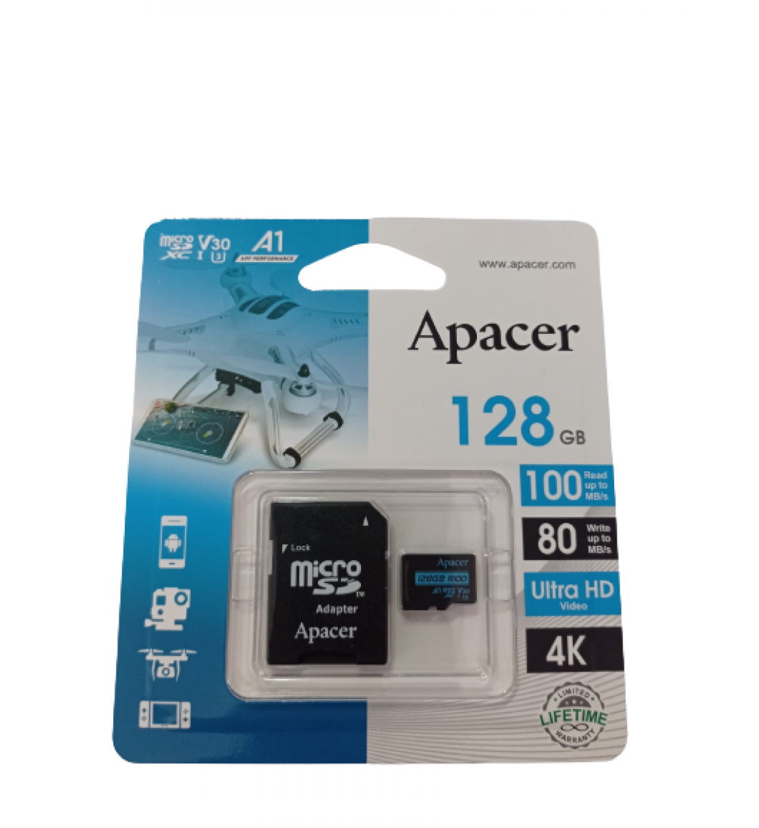 Memorie Micro SD XC, Apacer, UHS-I, 128GB, clasa10, adaptor SD