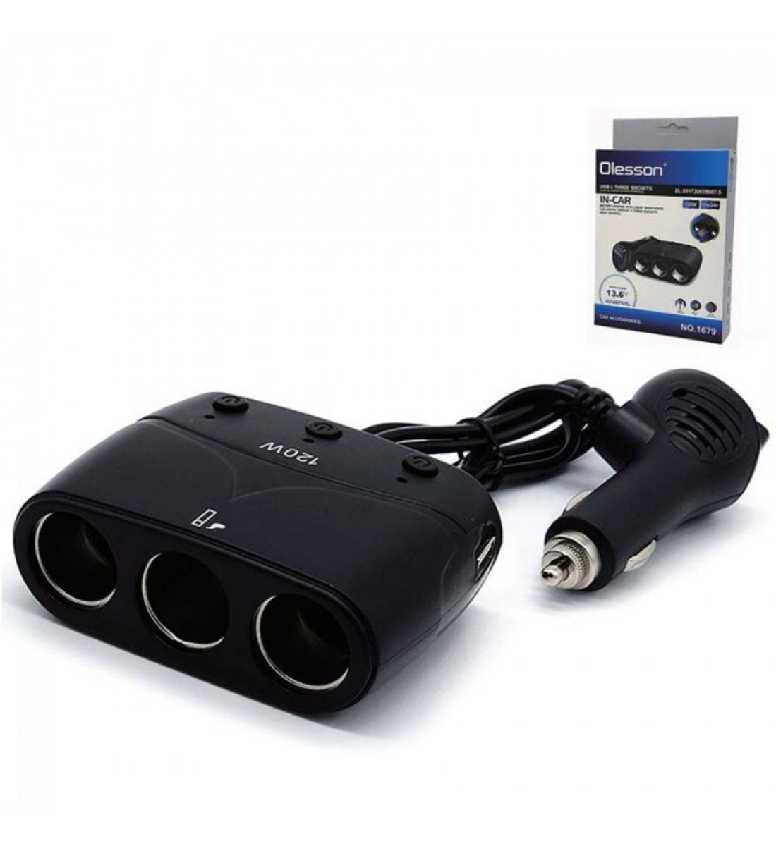 Încărcător Auto Olesson cu 3 Prize și 2 Porturi USB si voltmetru Încărcător Auto Olesson cu 3 Prize și 2 Porturi USB si voltmetru