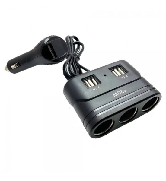 Încărcător Auto Olesson cu 3 Prize și 4 Porturi USB si voltmetru