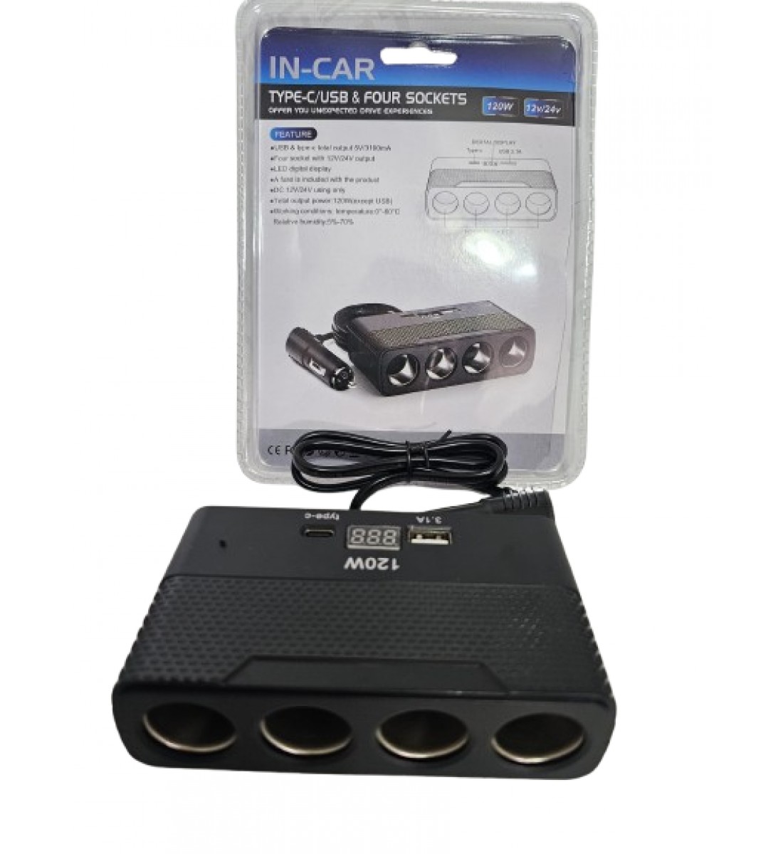 Incarcator bricheta 4 Cai ,cu usb si mufa Tip C Incarcator bricheta 4 Cai ,cu usb si mufa Tip C