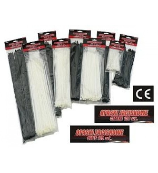 Set 100 Bucati, Coliere de Plastic, Fasete, Bride, 370mm x 3.5mm, negre