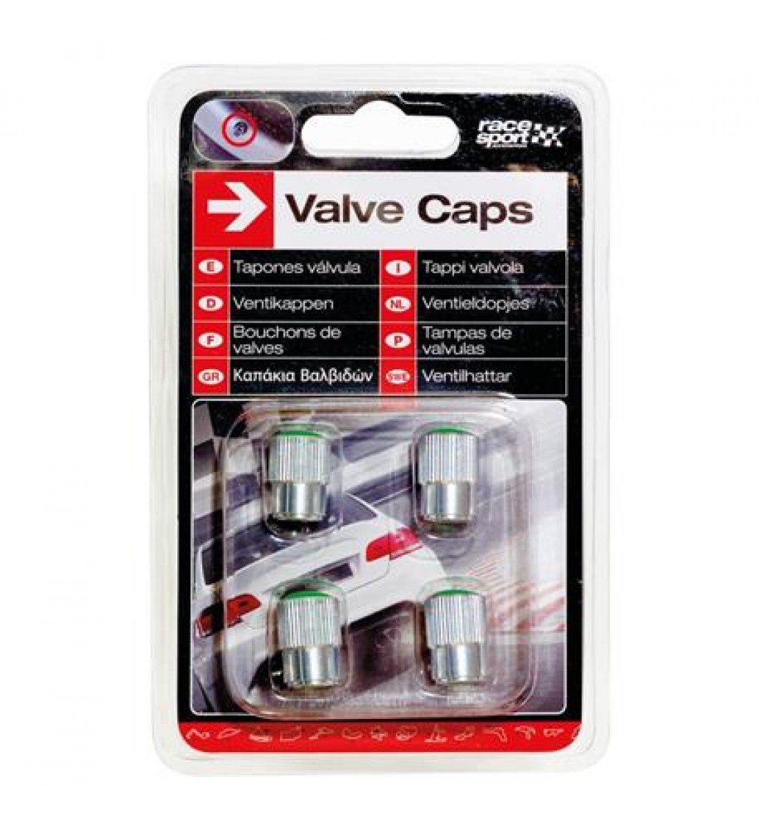 Set 4 capace valva crom cu verde