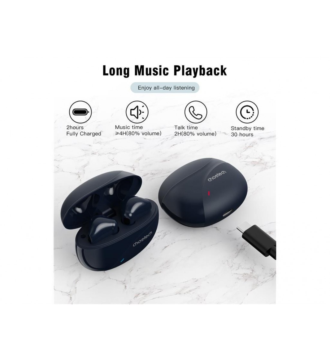 Casti Bluetooth TWS in-ear Choetech BH-T24, albastru inchis Casti Bluetooth TWS in-ear Choetech BH-T24, albastru inchis