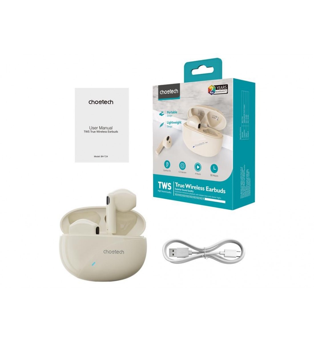 Casti Bluetooth TWS in-ear Choetech BH-T24, alb Casti Bluetooth TWS in-ear Choetech BH-T24, alb